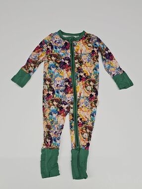 Multi-Character Print Kids Footed One-Piece with Green Trim Size 3-6 Month